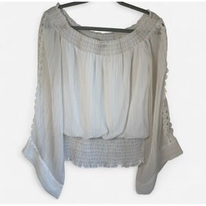 White XOXO Boho Angel Bell Sleeve Blouse Lace Ethereal Y2K Fairy‎ Top